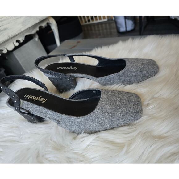 NWT Farylrobin Felted Gray Wool Studded Slingback Heels - Size 8 - Picture 10 of 10